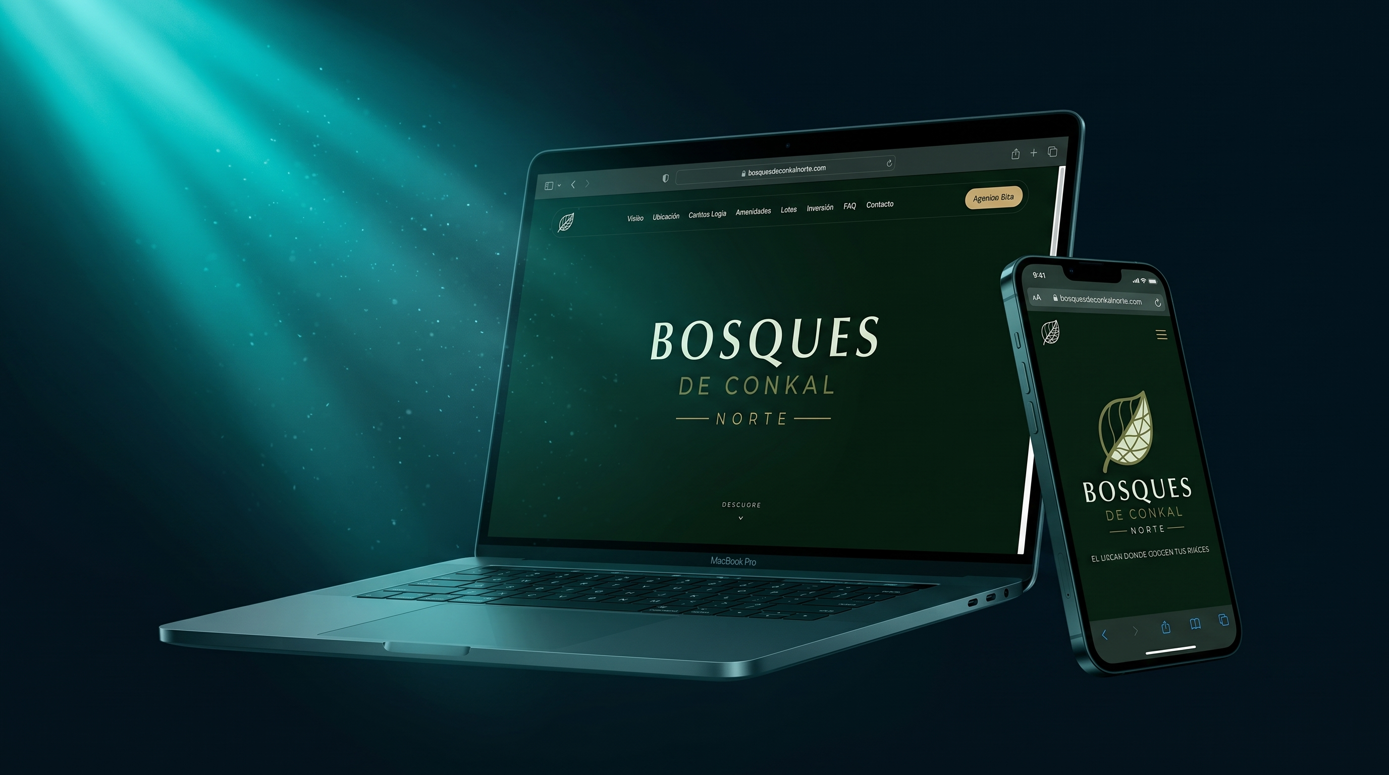 Die Website von Bosques de Conkal Norte auf Laptop und iPhone